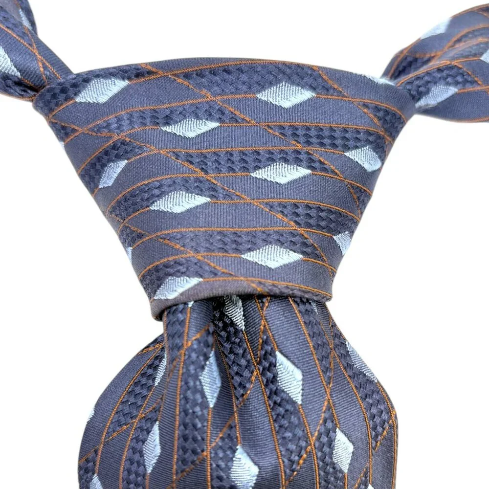 ERMENEGILDO ZEGNA Navy‎ Silk Embroidered Slate Blue Diamond Neck Tie
